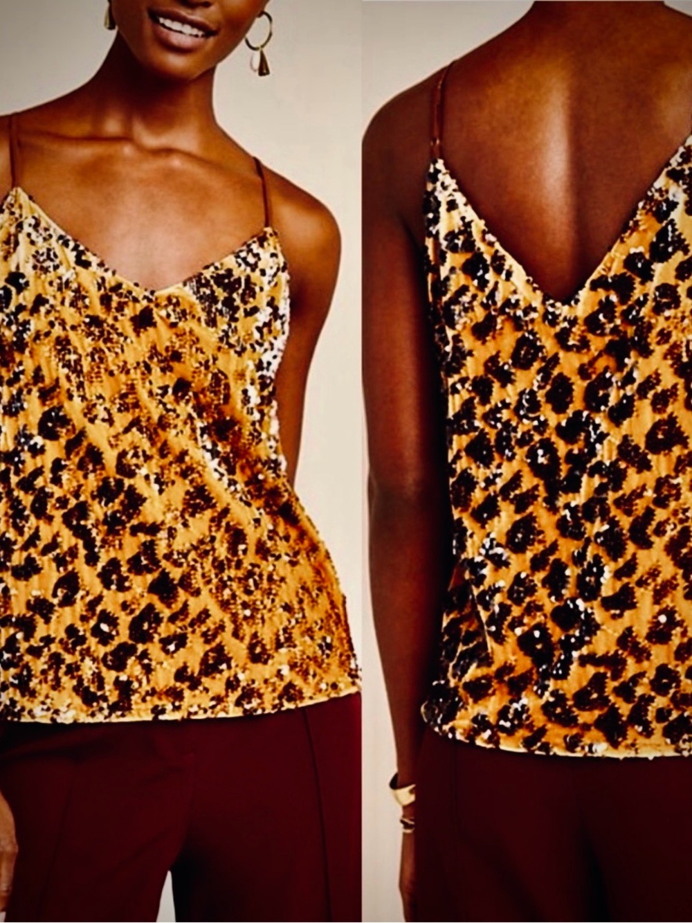 ♥️ RO + DE Sequin Leopard Print Cami Tank Top - Mustard ANTHROPOLOGIE SEQUIN - Picture 15 of 16